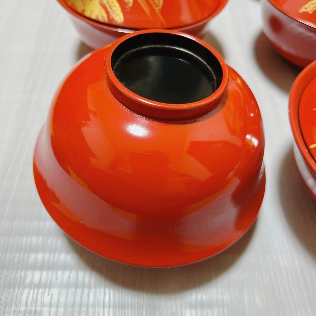 朱塗吸物椀 お皿来客用蓋付き9組懐石道具漆器お椀アンティーク赤朱祝い